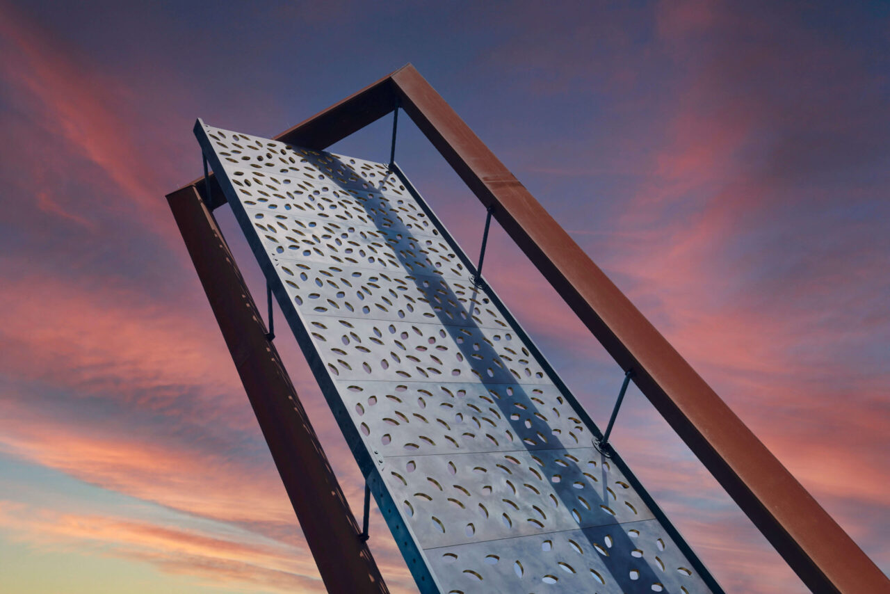 UK Police Memorial photographed from below in front of a beautiful twilight sky
